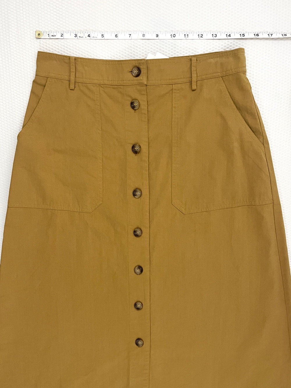 NWT FRNCH Paris Pinar High Waist Button Front A Line Mustard Midi Skirt L W31 - Picture 14 of 14